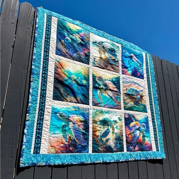 Sea Turtle Themed Quilt, machine quilted - Picture 1 of 13